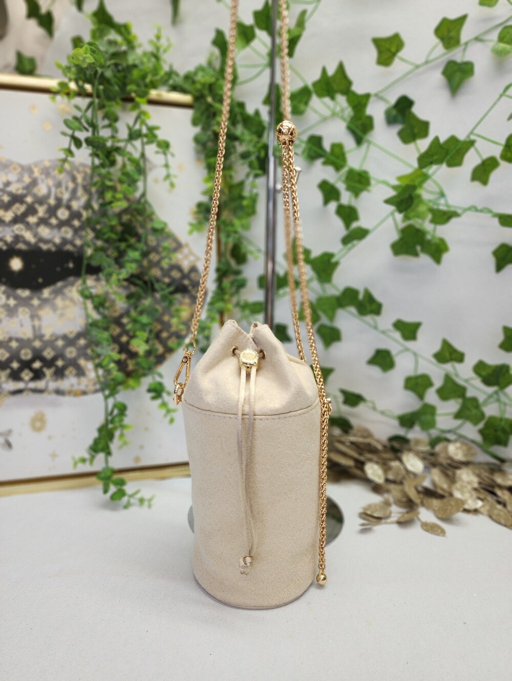 Authentic Bvlgari Drawstring Poucgette Bag With Unbranded Chain